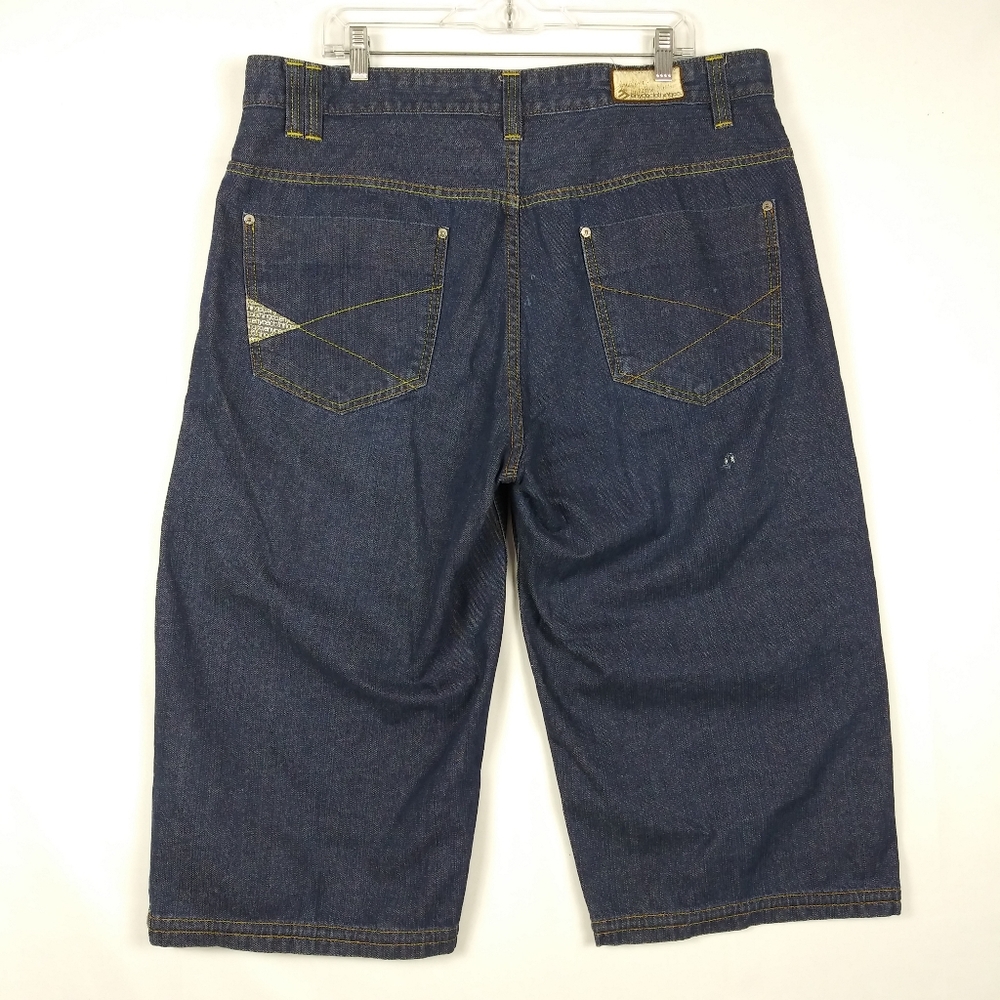 Vtg Enyce Mens Y2k Baggy Skater Jorts Dark Denim Shorts 38 Rare Wide Leg